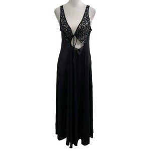 Vintage Olga Full Sweep Lace Keyhole Long Nightgown 9635 Black size Medium/Large